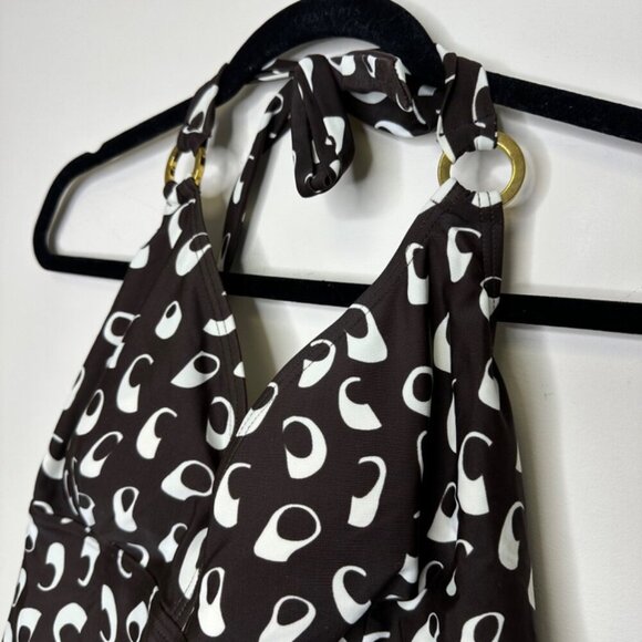 Vintage Y2K Silhouette Solutions Halter Tankini Top Brown & White Abstract Print - Picture 2 of 14